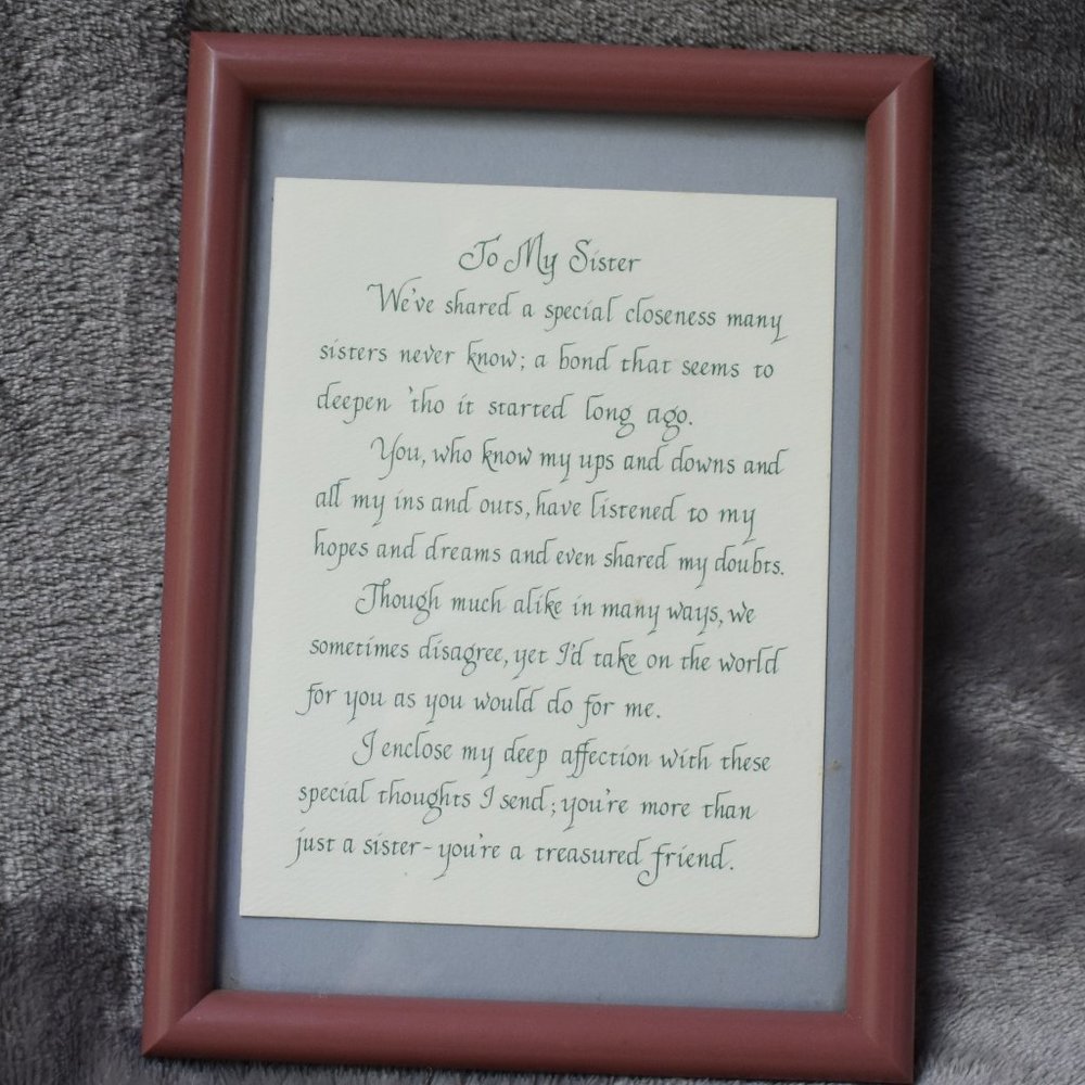 Vintage To My Sister Framed Poem
